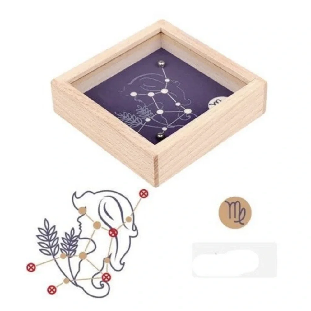 Lot of 12‎ Pieces - Mini Wooden Labyrinth Ball Game – Zodiac Style